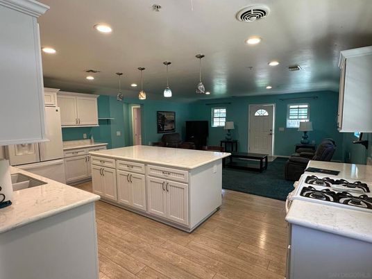 Interior, Kitchen, Living room, Pendant Lights, Recessed Lighting, Wood Texture Flooring