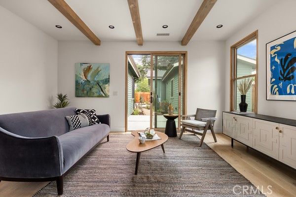 Interior, Living room, Recessed Lighting, Wooden Beams, Wood Texture Flooring
