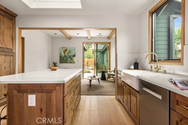 Interior, Kitchen, Recessed Lighting, Stainless Steel Appliances, Wooden Beams, Wood Texture Flooring