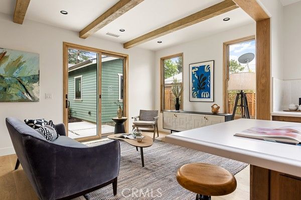 Interior, Living room, Recessed Lighting, Wooden Beams, Wood Texture Flooring
