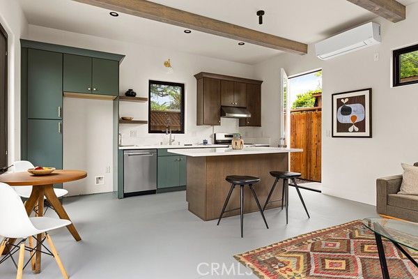 Interior, Kitchen, Recessed Lighting, Stainless Steel Appliances, Wooden Beams