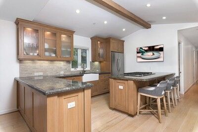 Interior, Kitchen, Recessed Lighting, Stainless Steel Appliances, Wooden Beams, Wood Texture Flooring
