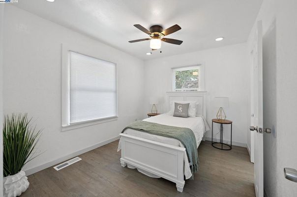 Bedroom, Interior, Recessed Lighting, Wood Texture Flooring