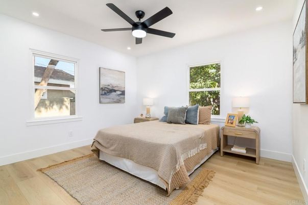 Bedroom, Interior, Recessed Lighting, Wood Texture Flooring