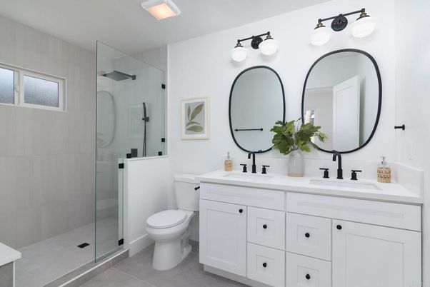 Bathroom, Dual Sink Vanities, Glass Shower, Interior