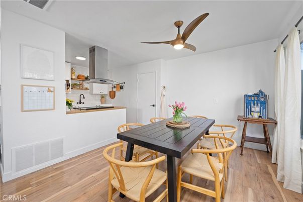 Dining room, Interior, Kitchen, Recessed Lighting, Wood Texture Flooring