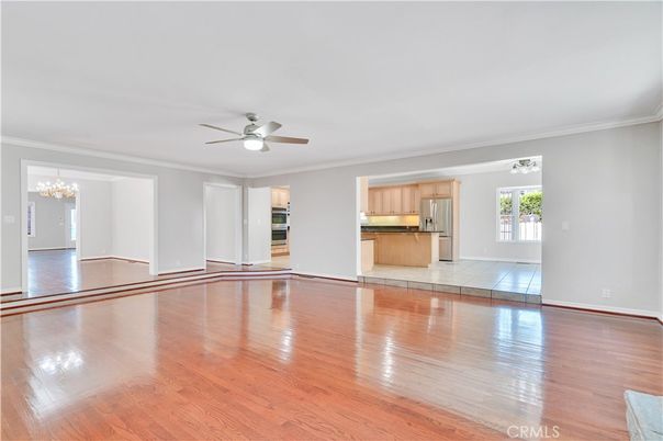 Chandelier, Empty room, Interior, Kitchen, Wood Texture Flooring