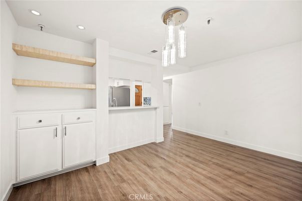 Empty room, Interior, Pendant Lights, Recessed Lighting, Wood Texture Flooring