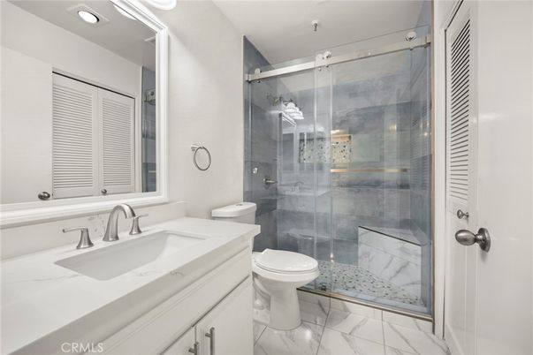 Bathroom, Glass Shower, Interior, Marble, Recessed Lighting