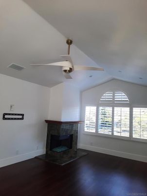 Empty room, Fireplace, Interior, Recessed Lighting, Wood Texture Flooring