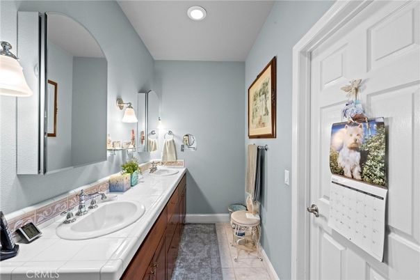 Bathroom, Dual Sink Vanities, Interior, Recessed Lighting, Tile Countertops