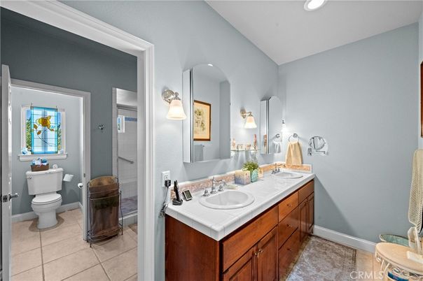Bathroom, Dual Sink Vanities, Interior, Recessed Lighting, Tile Countertops