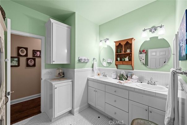 Bathroom, Dual Sink Vanities, Interior, Tile Countertops, Wood Texture Flooring