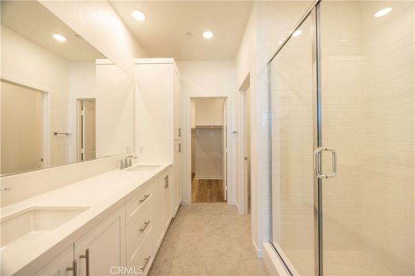 Bathroom, Dual Sink Vanities, Glass Shower, Interior, Recessed Lighting