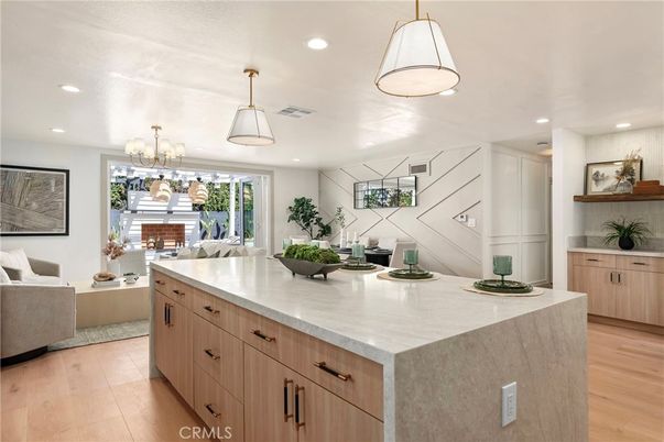 Interior, Kitchen, Pendant Lights, Recessed Lighting, Wood Texture Flooring