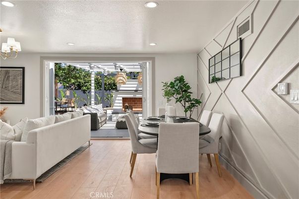 Dining room, Interior, Living room, Recessed Lighting, Wood Texture Flooring