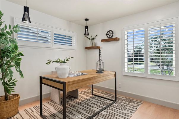 Home Office, Interior, Pendant Lights, Wood Texture Flooring