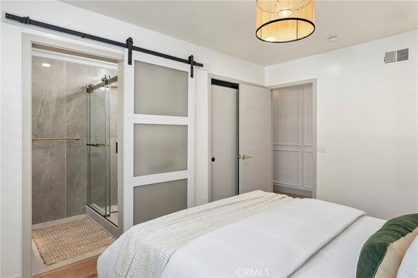 Bathroom, Bedroom, Glass Shower, Interior, Wood Texture Flooring