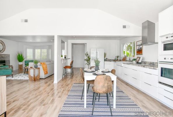 Dining room, Interior, Kitchen, Living room, Recessed Lighting, Wood Texture Flooring