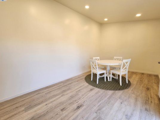 Dining room, Interior, Recessed Lighting, Wood Texture Flooring