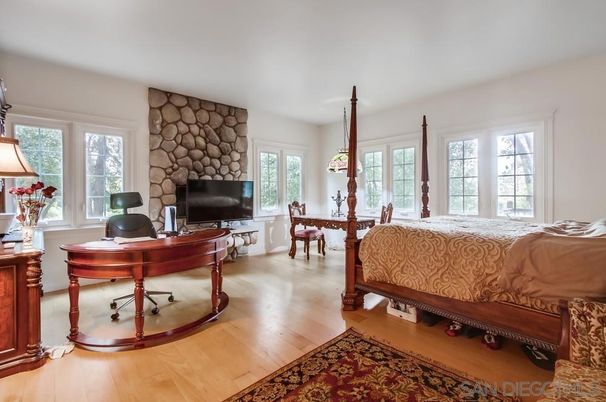 Bedroom, Home Office, Interior, Stone Walls, Wood Texture Flooring