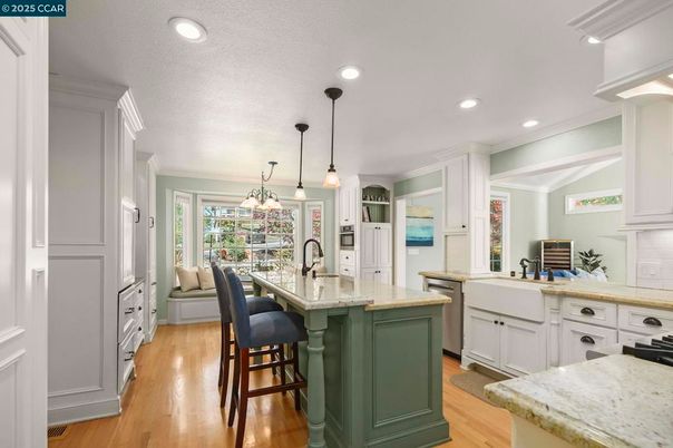 Interior, Kitchen, Pendant Lights, Recessed Lighting, Wood Texture Flooring