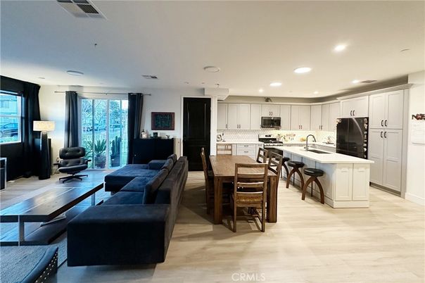 Dining room, Interior, Kitchen, Living room, Recessed Lighting, Wood Texture Flooring