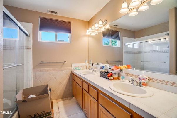 Bathroom, Dual Sink Vanities, Glass Shower, Interior, Tile Countertops