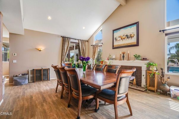 Dining room, Interior, Recessed Lighting, Wood Texture Flooring