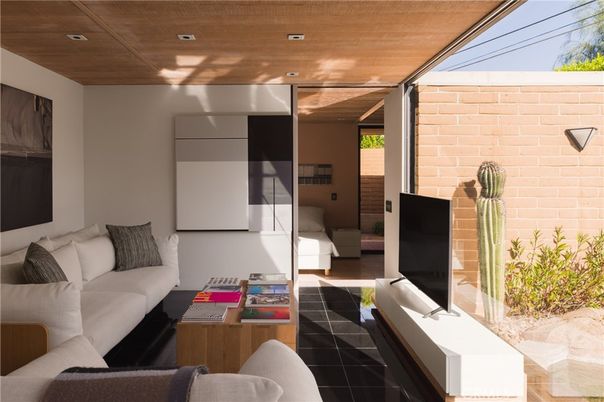 Interior, Living room, Recessed Lighting, Stone Walls