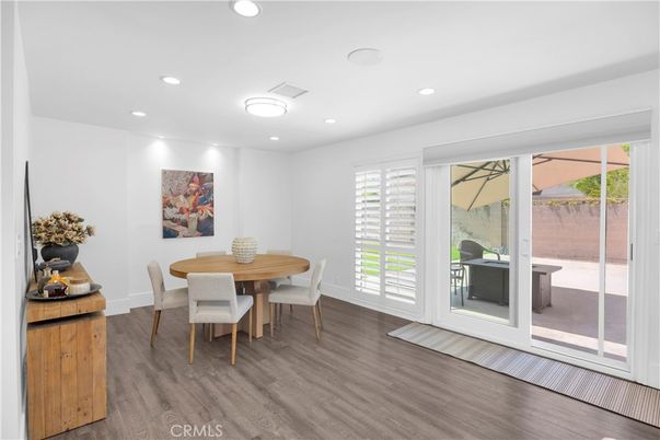 Dining room, Interior, Recessed Lighting, Wood Texture Flooring