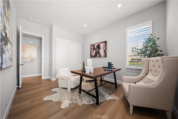Home Office, Interior, Recessed Lighting, Wood Texture Flooring