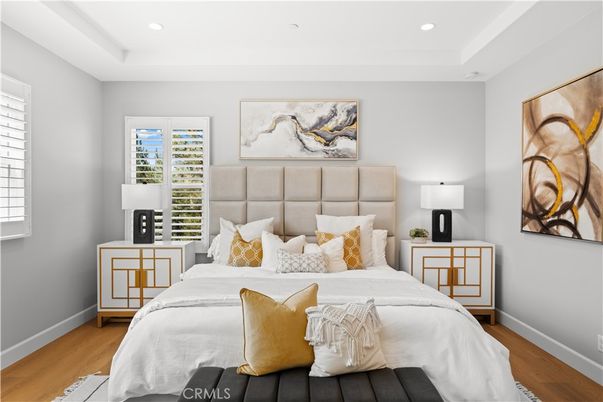 Bedroom, Interior, Recessed Lighting, Wood Texture Flooring