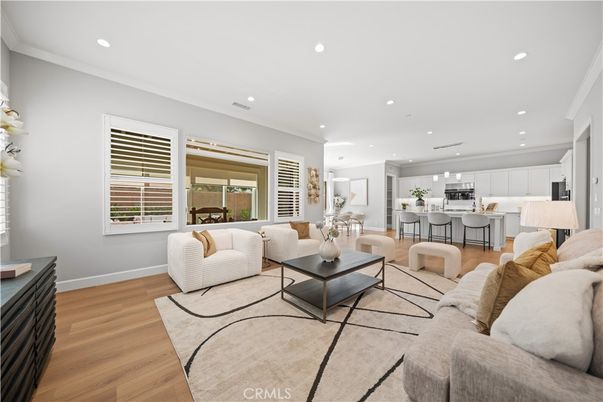 Dining room, Interior, Kitchen, Living room, Pendant Lights, Recessed Lighting, Stainless Steel Appliances, Wood Texture Flooring