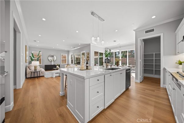 Interior, Kitchen, Living room, Pendant Lights, Recessed Lighting, Wood Texture Flooring