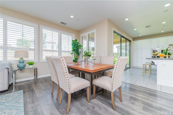 Dining room, Interior, Kitchen, Recessed Lighting, Wood Texture Flooring