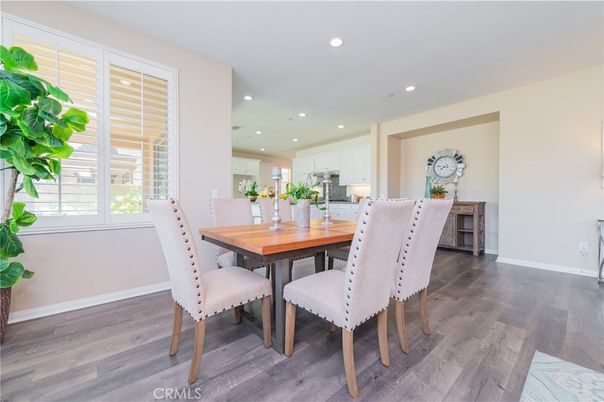 Dining room, Interior, Kitchen, Recessed Lighting, Wood Texture Flooring