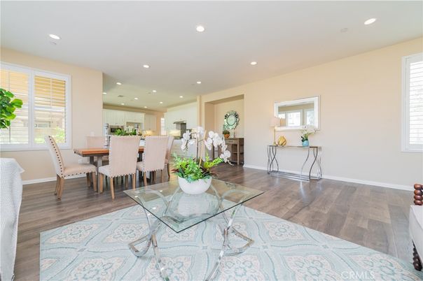 Dining room, Interior, Kitchen, Recessed Lighting, Wood Texture Flooring