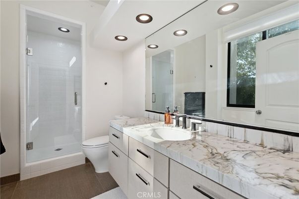 Bathroom, Dual Sink Vanities, Glass Shower, Interior, Recessed Lighting