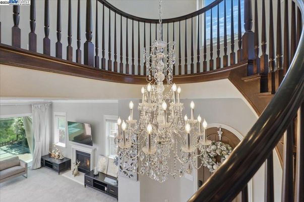 Chandelier, Fireplace, Interior