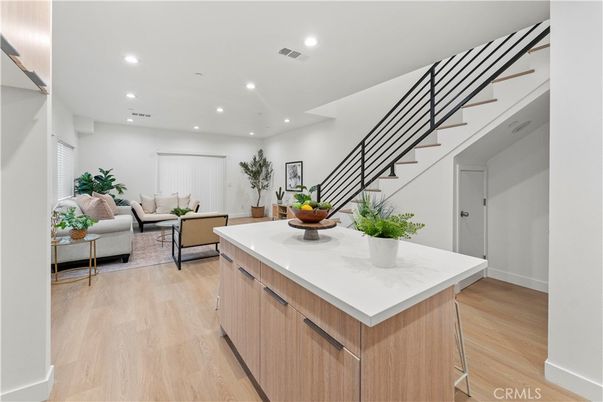 Dining room, Interior, Living room, Recessed Lighting, Wood Texture Flooring