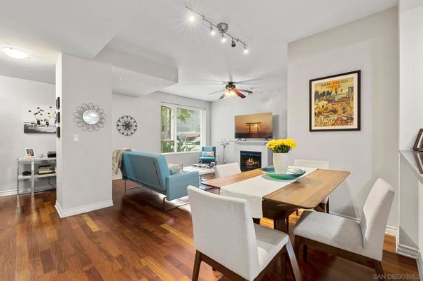 Dining room, Fireplace, Interior, Living room, Wood Texture Flooring
