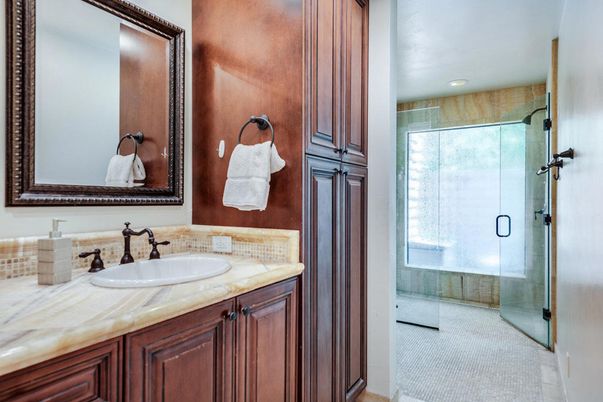Bathroom, Glass Shower, Interior, Recessed Lighting