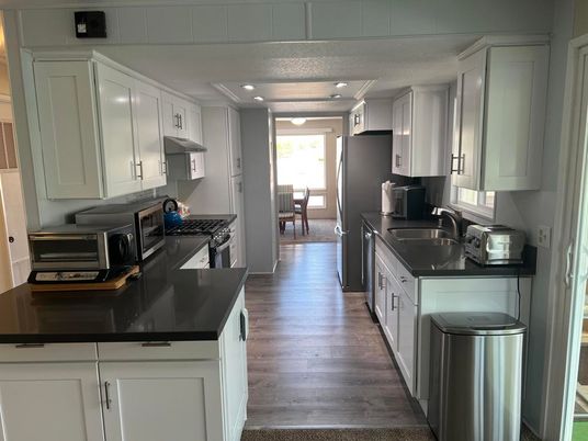Interior, Kitchen, Stainless Steel Appliances, Wood Texture Flooring