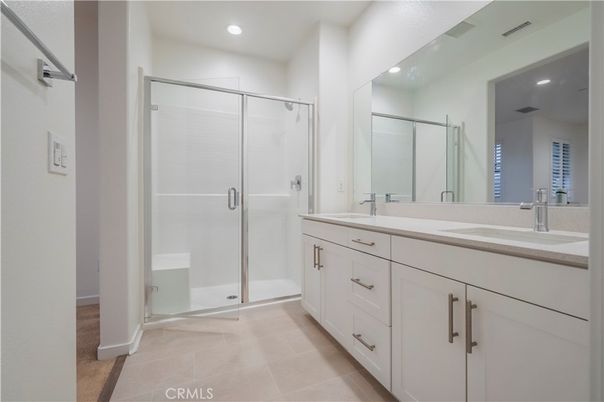 Bathroom, Dual Sink Vanities, Glass Shower, Interior, Recessed Lighting