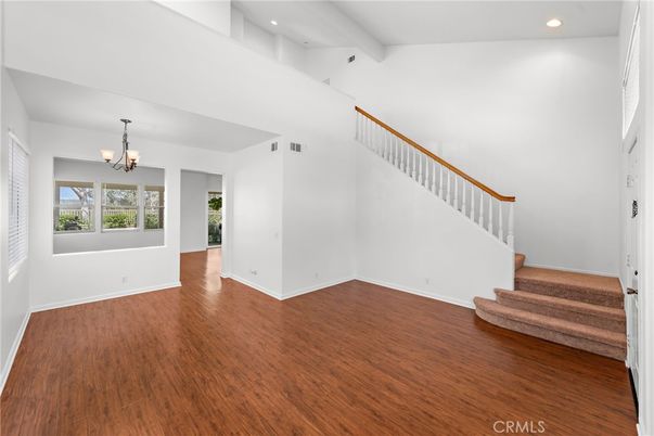 Chandelier, Empty room, Interior, Recessed Lighting, Wood Texture Flooring