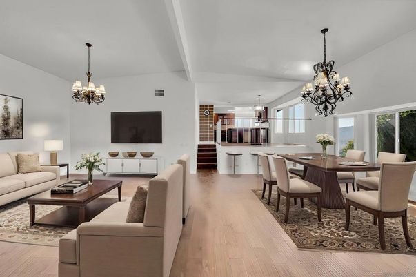 Chandelier, Dining room, Interior, Living room, Pendant Lights, Wood Texture Flooring