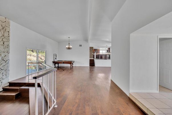 Billiard Table, Chandelier, Game Room, Interior, Pendant Lights, Wood Texture Flooring