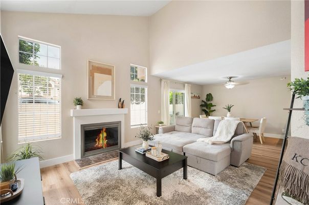 Dining room, Fireplace, Interior, Living room, Wood Texture Flooring