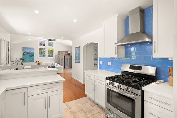 Interior, Kitchen, Living room, Recessed Lighting, Stainless Steel Appliances, Wood Texture Flooring